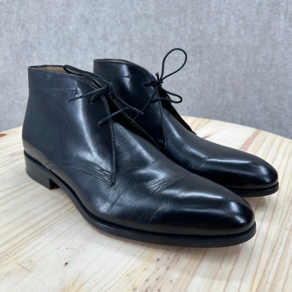 Ace Marks Black Leather Chukka Oxford Boots‎ 9 Ankle Dress Lace Almond Toe Shoes
